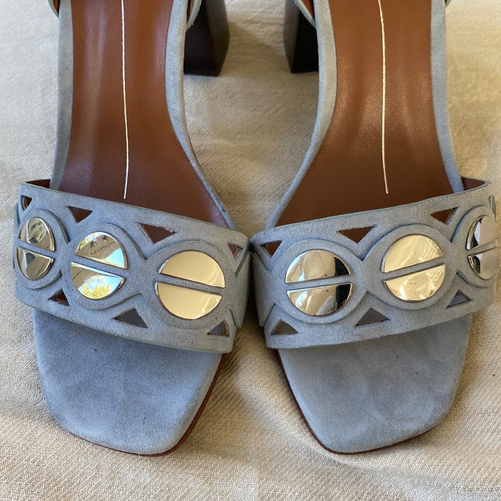 Anthropologie Brand New Lola Cruz Block Heel Blue Suede Comfortable Sandal ♥️🌈 - Picture 8 of 13